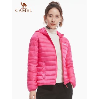 百亿补贴：CAMEL 骆驼 户外运动羽绒服女装短款保暖外套休闲防风薄款连帽轻薄羽绒服