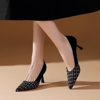 ST&SAT; 星期六 韩系小香风时装鞋2024年春季新款显高尖头拼接高跟鞋女