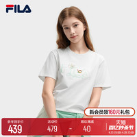 FILA 斐乐 短袖T恤女2024夏新款猫咪刺绣亲肤纯棉上衣