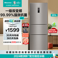 Hisense 海信 251升冰箱三开门风冷无霜一级能效省电变频小冰箱BCD-251WYK1DPJ