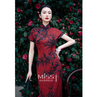 四小姐高贵真丝红色旗袍婚宴装2024高端喜婆婆婚宴礼服 松竹报喜 XXL