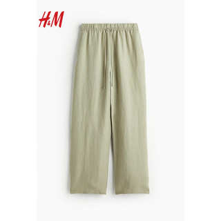 H&M2024春季女装亚麻混纺松紧腰阔腿长裤1138003 白色 170/100A