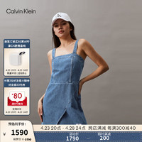 Calvin Klein Jeans24春夏女士经典布标复古纯棉牛仔吊带连衣裙J223477 1A4-牛仔蓝 XS