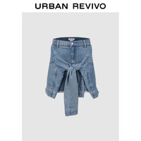 URBAN REVIVO 夏季女时髦设计感绑结复古港风牛仔半裙 UWL840123 蓝色 XXS