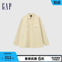 Gap男装2024春季纯棉logo口袋翻领长袖衬衫简约上衣890972 浅卡其 170/92A(M) 亚洲尺码