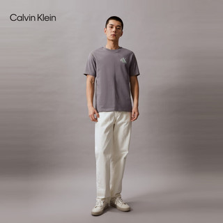 Calvin Klein Jeans24春夏男士字母绣印休闲纯棉宽松短袖T恤J326626 PFR-黄昏灰 L