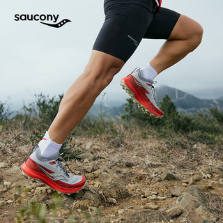 Saucony索康尼游隼13夏季男鞋户外防滑越野跑鞋训练运动鞋子 灰红【新】 40