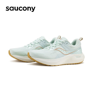 Saucony索康尼SURGE澎湃跑步女鞋减震舒适入门训练夏季运动鞋轻便跑鞋子 绿桔1（2代） 38