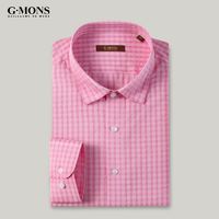 G·MONS 吉约蒙 衬衫男士粉色格子修身休闲长袖衬衣韩版潮流泡泡纱西装衬衣