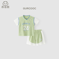 乖奇熊【轻·速干】宝宝短袖短裤夏季薄款婴儿篮球服运动风两件套装外出 轻妙绿 80cm