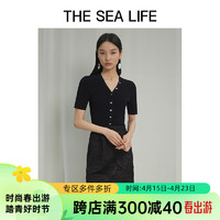 THE SEA LIFE欧海一生 针织衫24春夏修身短袖舒凉气质针织衫X15868 黑法师 M