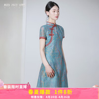 烟花燙小个子改良旗袍夏季女2024复古国风新中式连衣裙ZG 思矣 蓝色印花 M