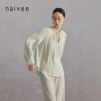 纳薇（naivee）naivee纳薇24夏知性通勤宽松廓形吊珠优雅赴宴系带衬衫上衣 蜜瓜绿  预计4月20日前 155/80A/S