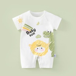 DUOXILUK 多嘻?？?新生兒夏季純棉短袖連體衣外出夏天滿月寶寶衣服卡通爬服薄款嬰兒