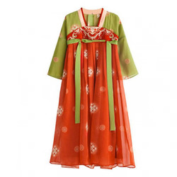 WEIMIYA 薇靡雅 女童漢服中國風復古儒裙仙連衣裙 綠衣紅裙 100