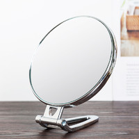 众福缘 台式化妆镜子双面手柄镜便携折叠壁挂镜小镜子高清带创意美容镜子 圆形 银色