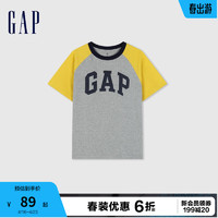 Gap男童2024春季纯棉logo撞色插肩袖短袖T恤儿童装上衣890474 灰色 140cm(M)亚洲尺码