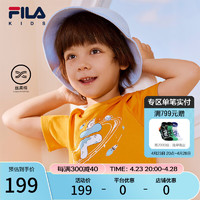 FILA【丝柔棉】斐乐儿童童装2024夏季中大童男女童短袖星球T恤 热力橙-OR 165cm