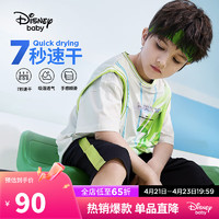 迪士尼（DISNEY）童装儿童男童短袖套装速干篮球T恤中裤两件套24夏DB421UE05绿140 荧光绿-男