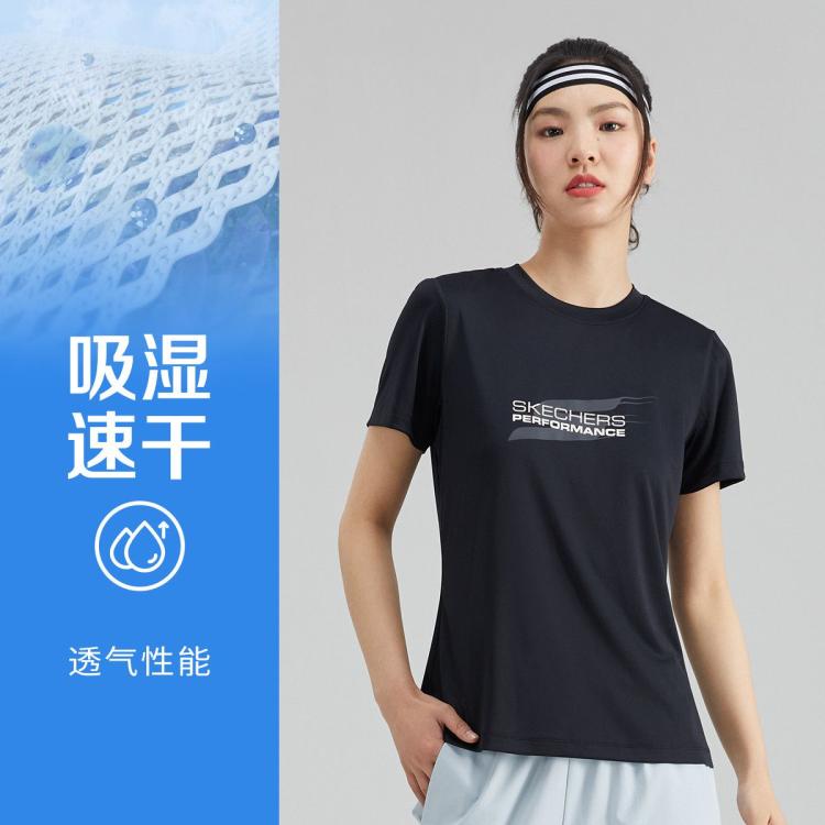 SKECHERS 斯凯奇 速干健身运动t恤女跑步服短袖t恤女式t恤夏季