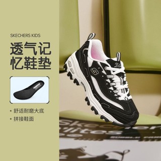 SKECHERS 斯凯奇 女童休闲运动鞋 黑色/白色 27.5码