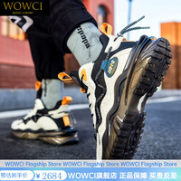 WOWCI 品牌轻奢高档跑步鞋男士马丁靴厚底中帮篮球鞋男复古休闲鞋 米色 39
