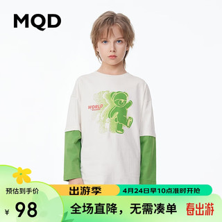 MQD 马骑顿 童装男童假两件长袖T恤24春装儿童水印T恤 米白 130cm