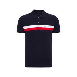 TOMMY HILFIGER 男纯棉休闲拼色条纹印花透气翻领短袖POLO衫24600