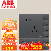 ABB 盈致系列 CA205-MG 斜五孔插座 太空灰 10只装