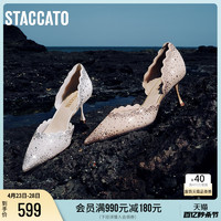 STACCATO 思加图 新款星光仙女鞋蕾丝单鞋细高跟鞋优雅婚鞋ED374CK3