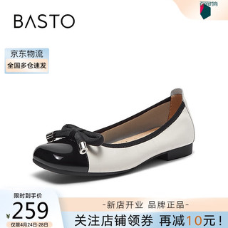 BASTO 百思图 24春时尚拼接蝴蝶结晚晚鞋船鞋瓢鞋浅口女单鞋KA056AQ4 米白色 39