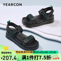 YEARCON 意尔康 女鞋时尚休闲魔术贴凉鞋厚底沙滩鞋29421W 黑色 37