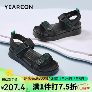 YEARCON 意尔康 女鞋时尚休闲魔术贴凉鞋厚底沙滩鞋29421W 黑色 37