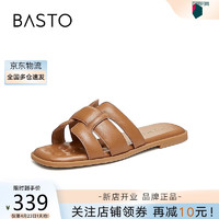 BASTO 百思图 24夏舒适休闲编织平底一字拖外穿女拖鞋TY409BT4 棕色 39