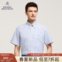 Brooks Brothers BrooksBrothers）男士24年夏季新免烫扣结领格纹通勤衬衫 4002-深蓝色 S