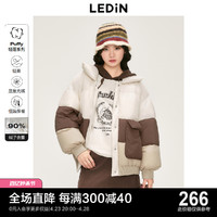 LEDIN 乐町 泡芙羽绒服女翻领2023冬季新款夹心拼色设计廓形加厚保暖外套