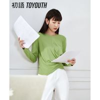 TOYOUTH 初语 设计感褶皱T恤女2023夏季新款圆领不规则内搭长袖上衣