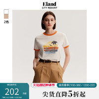 E·LAND 衣恋 Eland衣恋短袖t恤女新款夏季学院风撞色印花圆领短袖T恤上衣