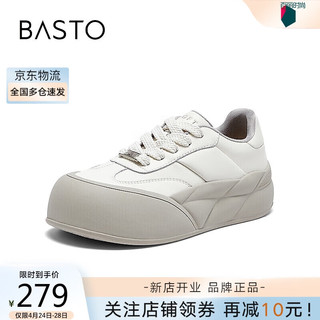 BASTO 百思图 24春季休闲板鞋厚底圆头女休闲鞋IB008AM4 米白 39