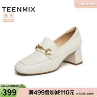 TEENMIX 天美意 粗跟英伦乐福鞋复古单鞋女高跟小皮鞋子2024春新款CL127AA4