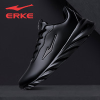 ERKE 鸿星尔克 男鞋防水鞋夏季新款软底皮面鞋子男士跑步鞋黑色运动鞋男