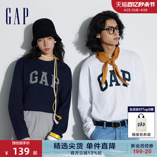 Gap 盖璞 男女装2024春季新款LOGO美式纯棉长袖T恤圆领运动打底衫892184