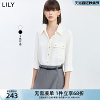 LILY 2024夏新款女装气质通勤款舒适宽松垂坠感百搭休闲七分袖衬衫