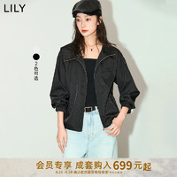 LILY 2024夏新款女装复古设计感老花运动风连帽帅气休闲宽松外套女