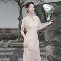 f.e.v 蕾丝2024年改良版少女甜美国风修身气质仙法式复古旗袍连衣裙