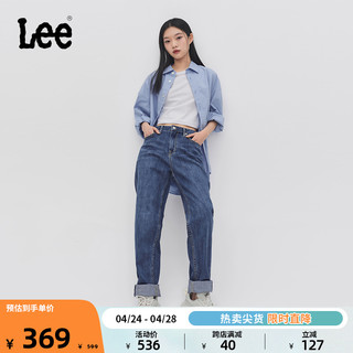 Lee 411舒适锥形高腰中浅蓝色女牛仔裤显瘦潮休闲LWB1004113QJ-013