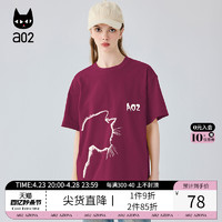 a02 个性可爱猫头涂鸦T恤女短袖2024夏季新款宽松圆领百搭纯棉上衣