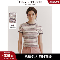 TEENIE WEENIE TeenieWeenie小熊女装2024夏新款短款撞色段彩条纹T恤短袖套头衫