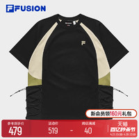 FILA 斐乐 FUSION斐乐潮牌男子针织短袖衫2024春季新款撞色拼接纯棉T恤