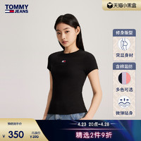 TOMMY HILFIGER Tommy 24新款春夏女螺纹刺绣打底针织短袖上衣17881